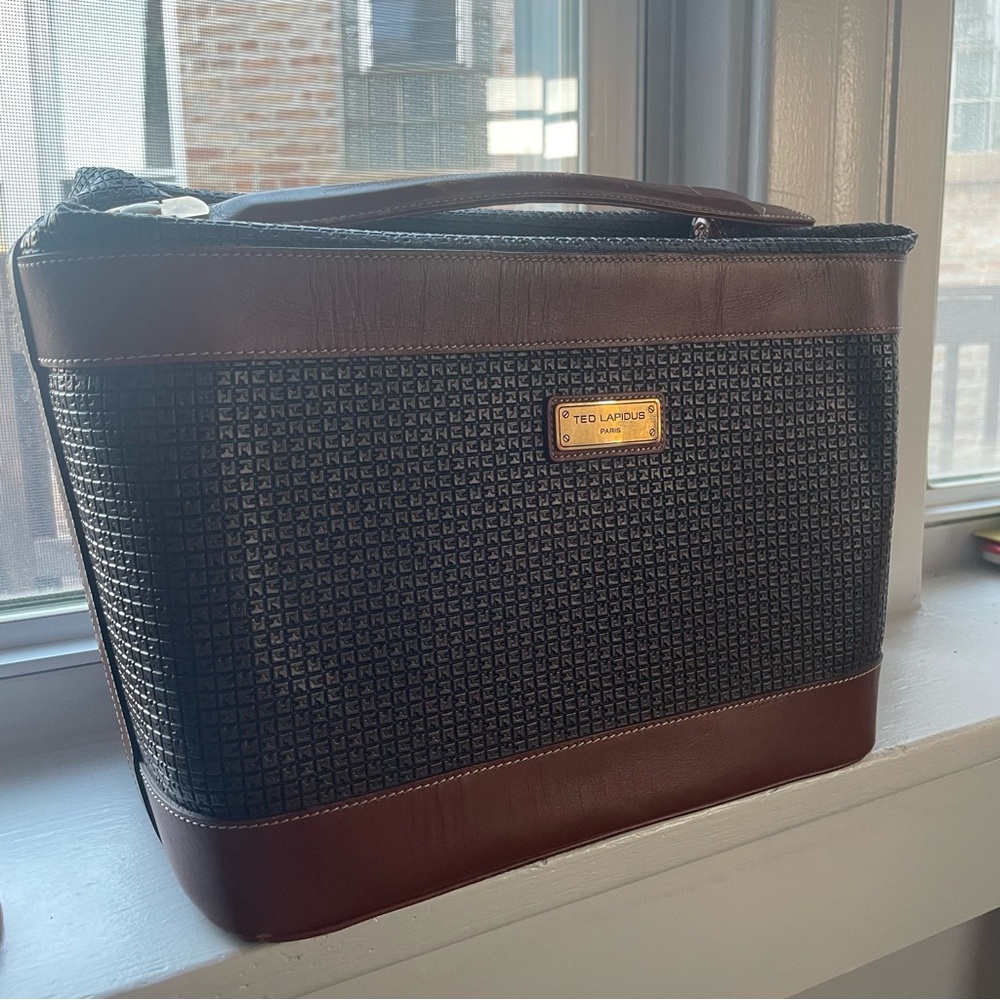 Vintage 1980s Ted Lapidus Designer Leather Embossed Travel Vanity Case